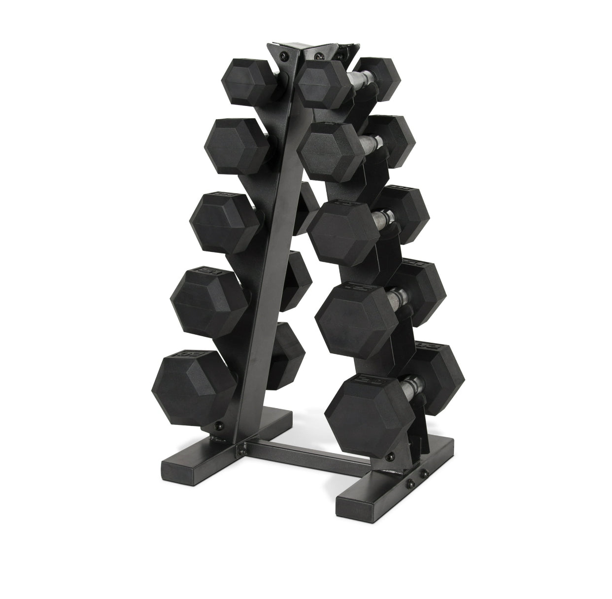 a-frame dumbbell rack with dumbbells