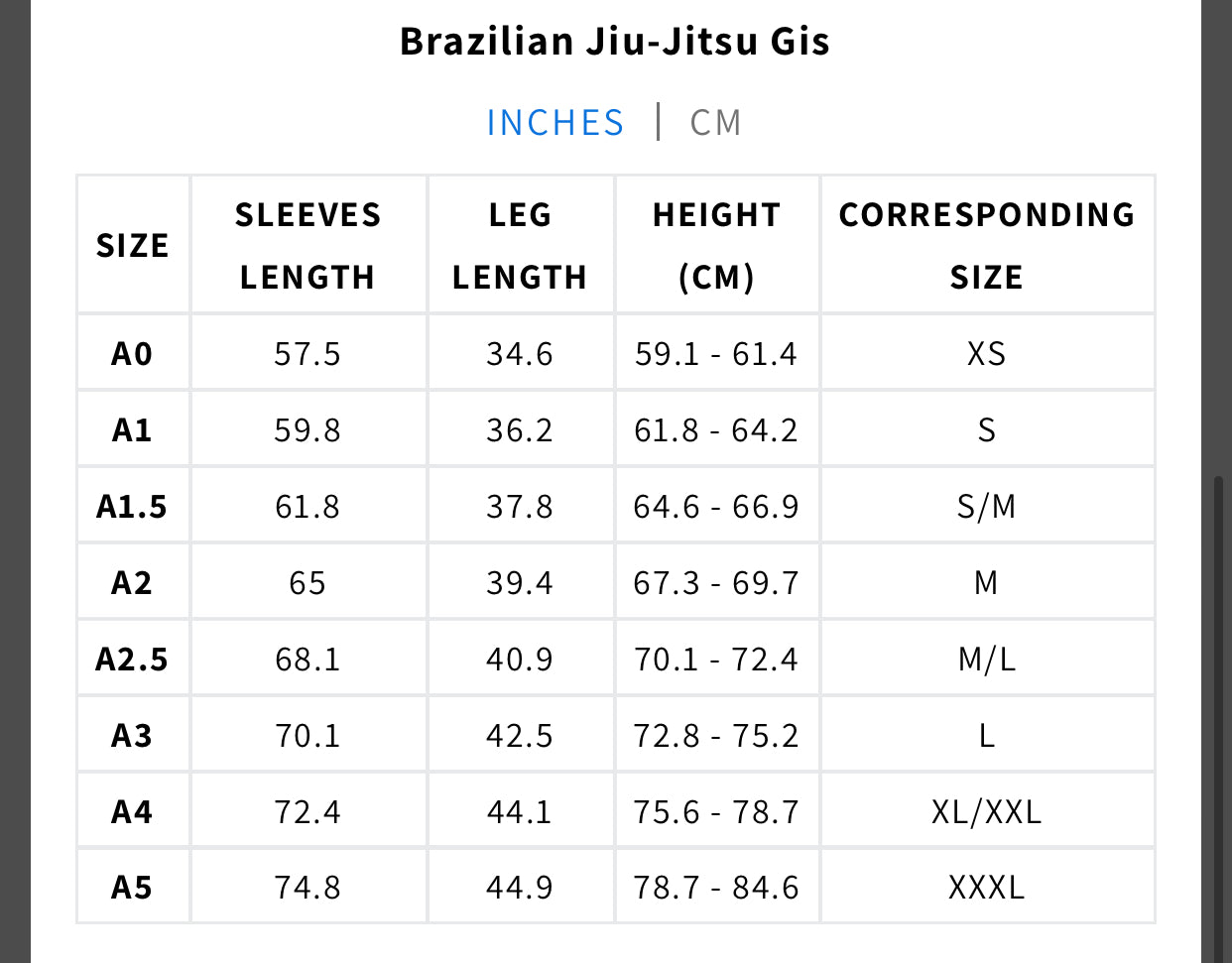 VENUM Contender EVO BJJ GI- measurements