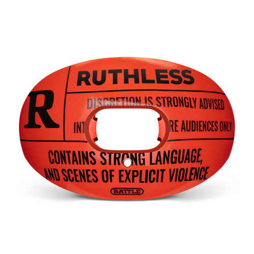 Red Battle Oxygen Football Mouthguard - with black R for ruthless writing Design