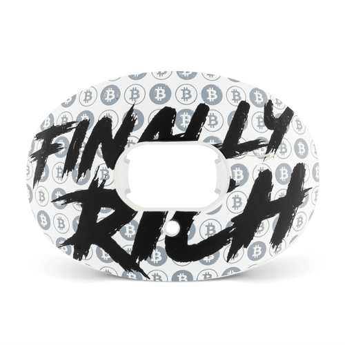 White Battle Oxygen Football Mouthguard - with black Filthy Rich writing Design