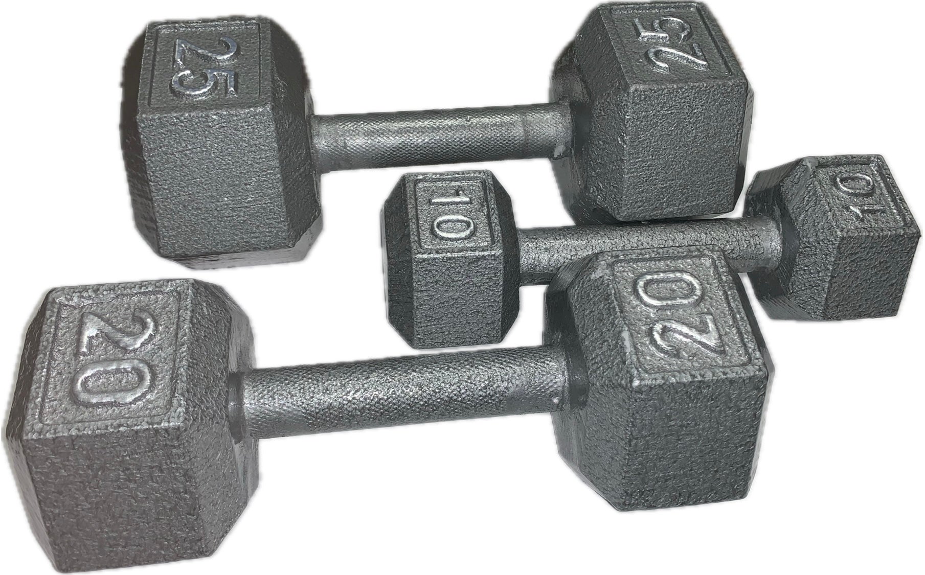 set of cast iron hex dumbbells