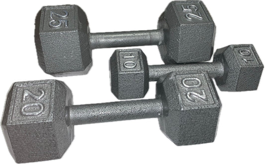 set of cast iron hex dumbbells