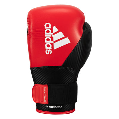 a red adidas boxing glove on a white background - back side