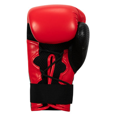 a red and black boxing glove on a white background - palm side