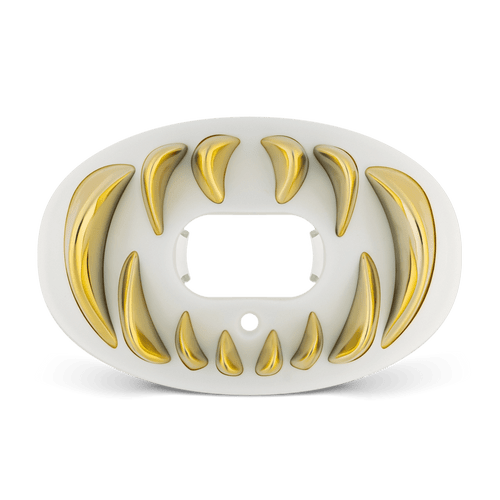 White Battle Oxygen Football Mouthguard - gold animal teeth Designs