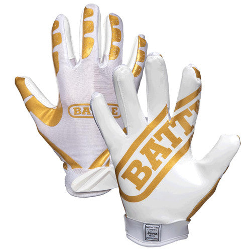 White and Gold Battle Receiver Football Gloves - Youth