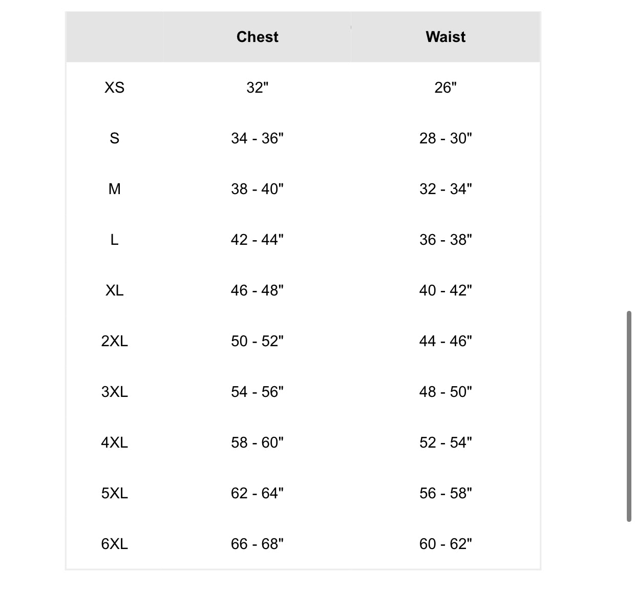 Size Chart