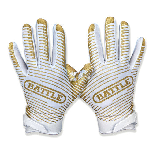 White with gold stripes Battle Receiver Football Gloves - Adult