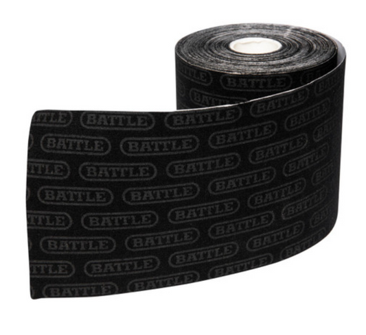a roll of black battle tape on a white background