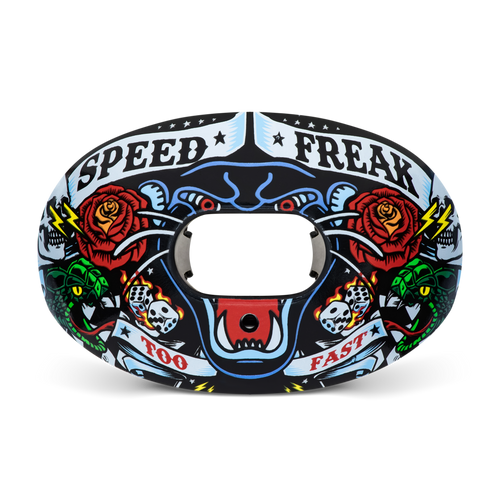 Battle Oxygen Football Mouthguard - panther with roses and the words Speed Freak Design
