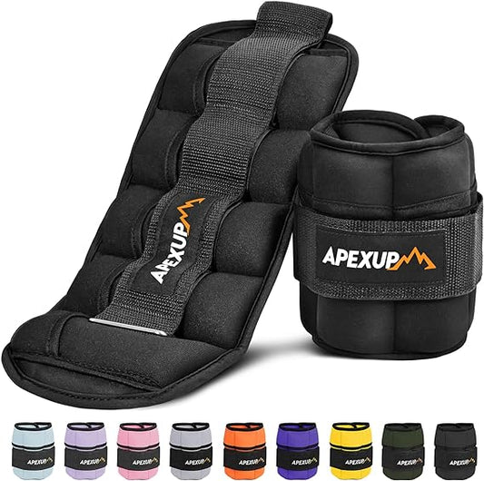 a pair of black adjustable ankle weights with various color options