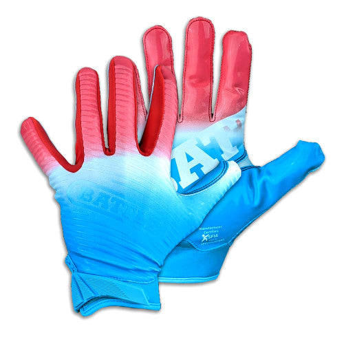 light Red, White and blue Battle Receiver Football Gloves - Adult