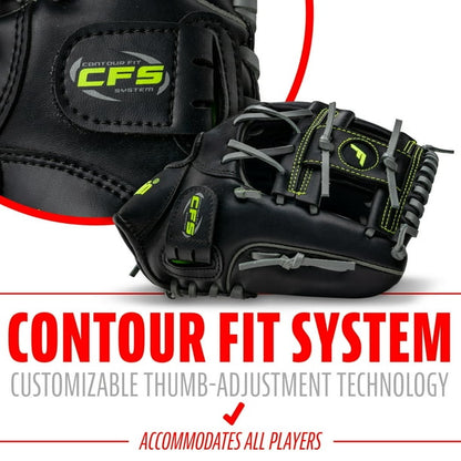 Franklin 11” Baseball / Softball Glove - Right Hand Throw Black/Green