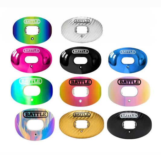 BATTLE Oxygen Football Mouthguard Chrome & Iridescent with Convertible Strap