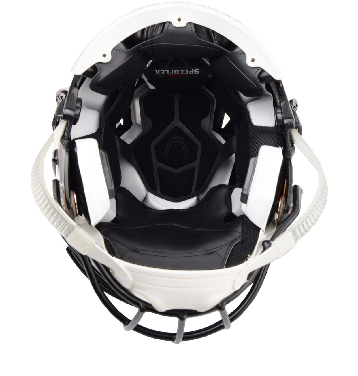 a close up of the underside of a SpeedFlex helmet on a white background