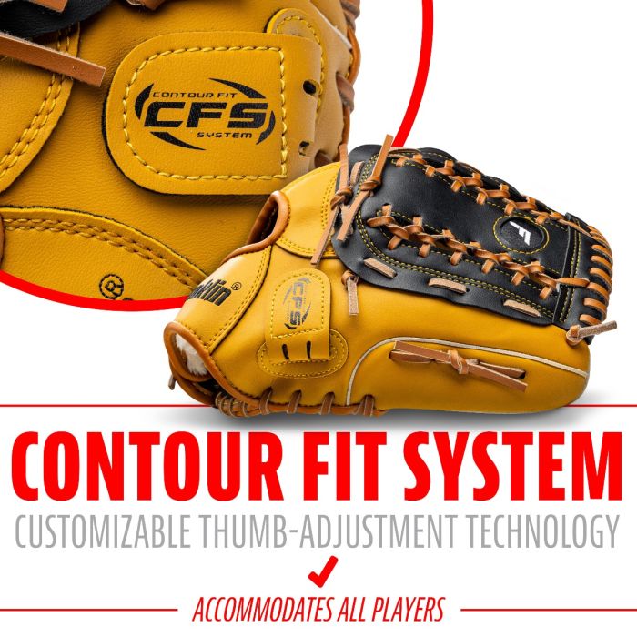 Franklin 12” Baseball / Softball Glove  - Right Hand Throw Tan/Black