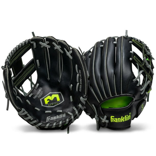 Franklin 11” Baseball / Softball Glove - Right Hand Throw Black/Green