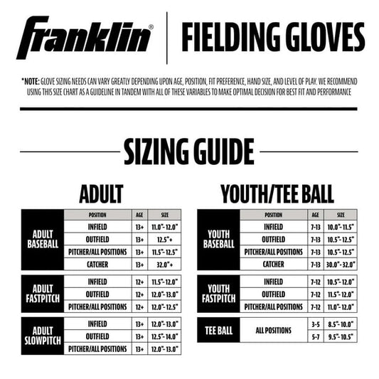 Franklin 13” Baseball / Softball Glove - Left Hand Throw Tan/Black
