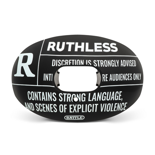 Black Battle Oxygen Football Mouthguard - with white R for ruthless writing Design