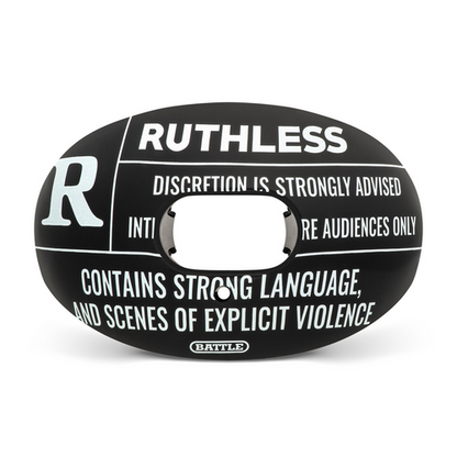 Black Battle Oxygen Football Mouthguard - with white R for ruthless writing Design