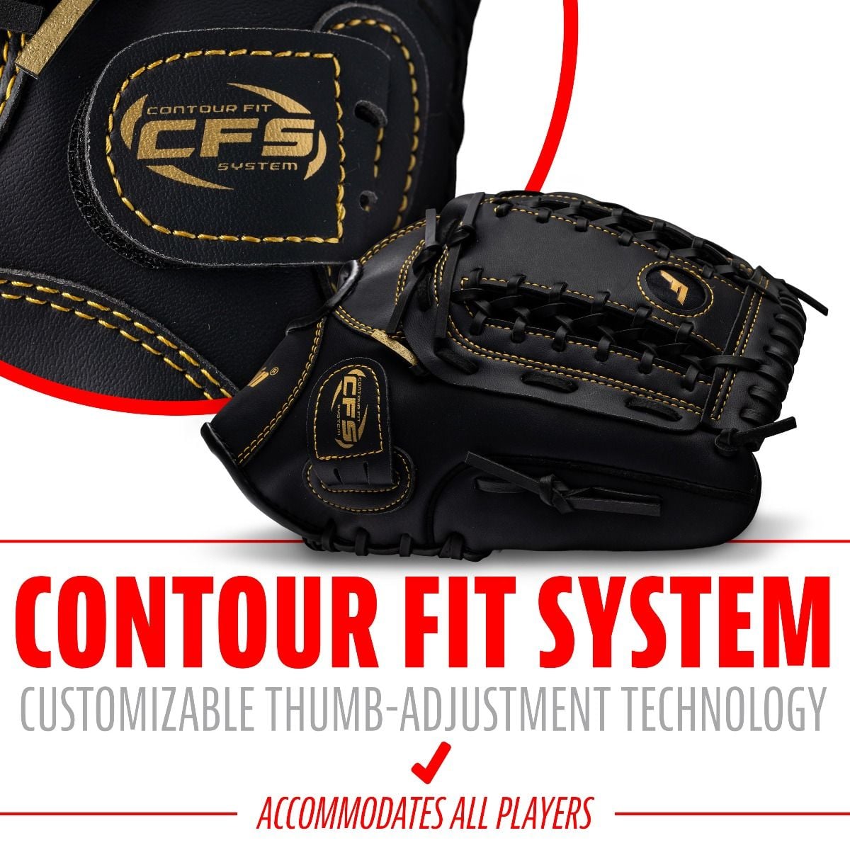 Franklin 12” Baseball / Softball Glove - Left Hand Throw Black/Gold