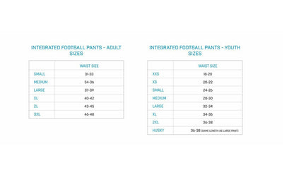 Champro Integrated Football Pant sizing chart
