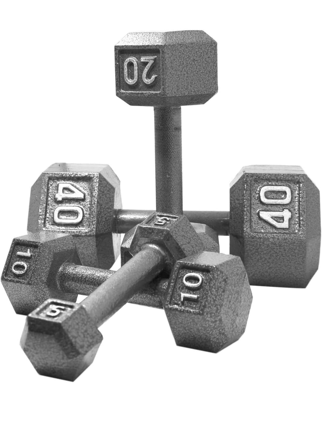 hex dumbbell set in multiple weights