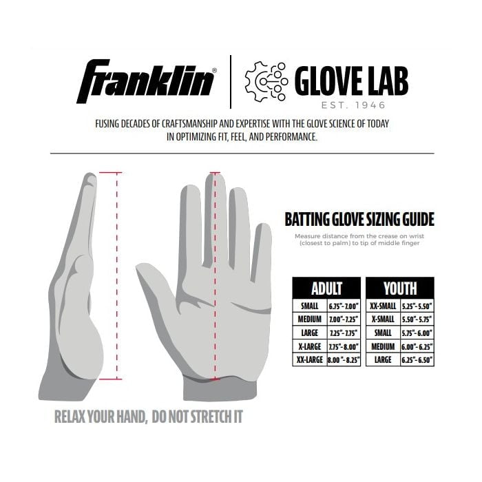 Franklin 2nd Skin Pro Classic Batting Gloves Sizing Chart