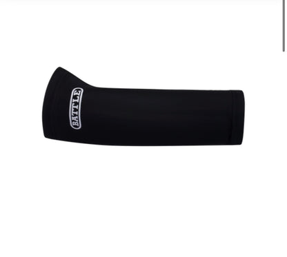 black  battle arm compression sleeve with the word battle written on it in white