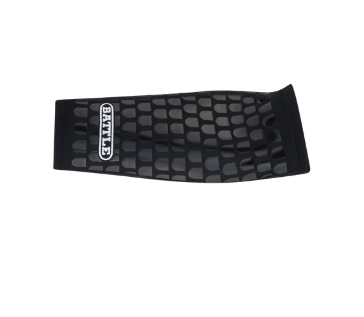 black and gray battle arm compression sleeve with the word battle written on it in white